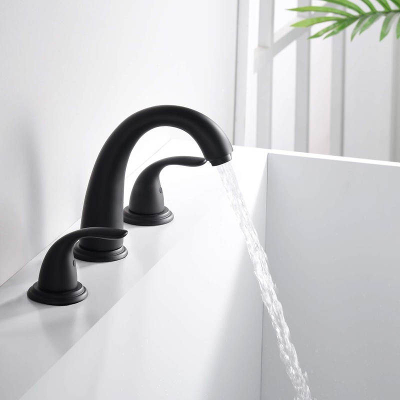 sumerain Matte Black Roman Tub Faucet with Valve, 3 Hole