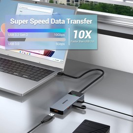 USB HUB, USB 3.2 HUB, USB Adapter Docking, Ultra Slim Portable Data Hub, 4 in 1 USB HUB with 4 * USB 3.2 Compatible with Windows, macOS, Linux, Chrome OS Systems(Aluminium)