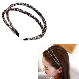 Black Rhinestone Double Headband for Women Girls Sparkly Headbands Double Layer Head Band Crystal Side Hair Bands Glitter Rhinestone Head Bands Double Layer Headbands for Women