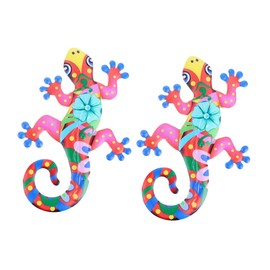 CORHAD 2pcs Iron Gecko Hanging Ornament Vibrant Wall Art Decor for Indoor Outdoor Spaces for Patios Gardens Fences and Home Decoration