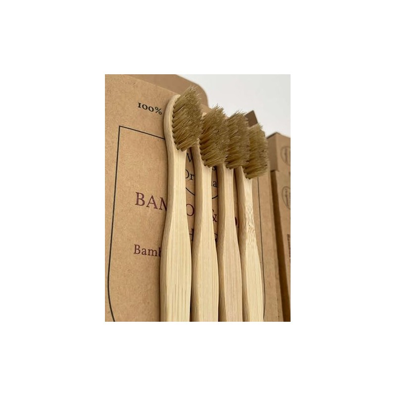 All Plastic-Free Bamboo Toothbrushes with Hog Bristles / Natural Bristles