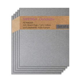 SWEDEdishcloths Swedish Dishcloth 5 PK (Gray Color) Paper Towel Replacements ECO Friendly Reusable Absorbent Cleaning Sponge Cloths