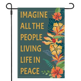 Garden Flag Imagine All the People Living Life in Peace Spring Summer Autumn Flag Double Sided Polyester Vertical Floral Flower Small Garden Farmhouse Yard Flags Outside Decor Outdoor 12 x 18 Inch