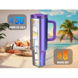 Zukro 50 oz Tumbler with Handle and Flip Straw, Leak Proof Insulated Stainless Steel Cup, Fit in Cupholder, Keep Cold 34 Hours, Fink Flower