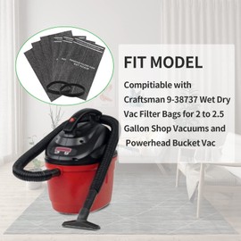 12 Pack 9-38737 Dust Cloth Filter Bags Replacement for Craftsman 2 to 2.5 Gallon Wet/Dry Vacuums, 12 Pack Shop Vacuum Bags Compatible with WORKSHOP WS01025F2 with 4 Retaining Bands, Part# VF2000