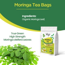 VEGS Original Moringa Tea, 100% True Green Antioxidants & Nutrients Dense Leaf 2.5g x 30 Pyramid Tea Bags - Native Premium Harvest Organic Moringa Oleifera Leaves - No Caffeine & No Sugar