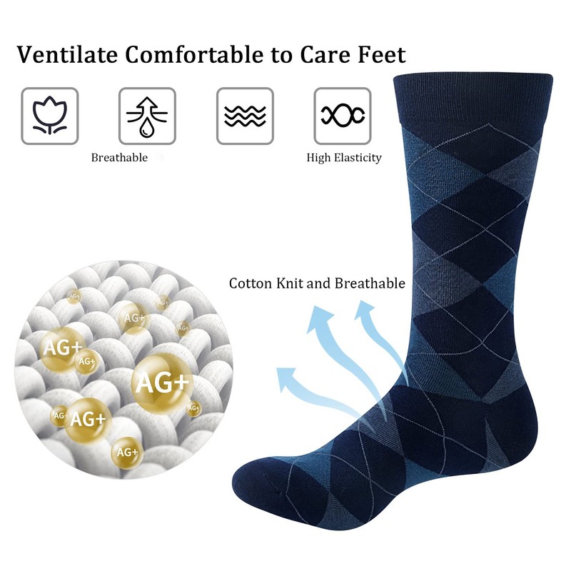 Yousu Mens Dress Socks Business Casual Solid Pattern Cotton Crew