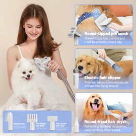 e-hooy Dog Grooming Kit, Dog Grooming Vacuum, 13000Pa Upgrade Strong Pet Grooming Vacuum for Pets, Scalable Dust Cup, Low Noise, 10 Tools Shedding Grooming for Pet Hair (White)