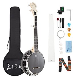 Mulucky 5 String Banjo MINI, 28 Inch Travel Banjo with Remo Head, Resonator and Geared 5th Tuner, Beginning Kit with Tuner Strap Wrench Picks Ruler - B803