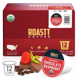 Roastt Coffee Organic Chocolate Raspberry Coffee - Medium Roast Coffee Pods - Single Serve Coffee Pod - Compatible With Keurig Coffee Pods K Cup - Works With 2.0 Keurig Coffee k Cups Brewers-12 Count