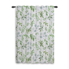 ggaimwf Leaf Print Curtains - Botanical Leaves Pattern Drapes, Vintage Country Green Watercolor Farmhouse, Pencil Pleat for Kitchen, Living Room, Balcony, Patio Door - 117x175cm 1 Panel