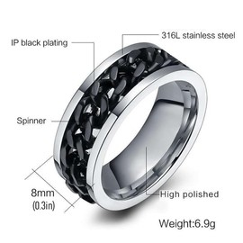 Simple Finger Ring Stainless Steel Ring Fidget Band Rings Cool Spinner Rings Fashion Finger Accessories Jewelry for Man Women Lover Boy Street (Black) (5)