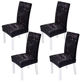 Xundefeng Chair Covers Set of 4 Marble Black High Backrest Swing Chair Dining Room Chair Cantilever Dining Room Chair Covers Stretch Elastane Protective Covers Elastic Protective Cover