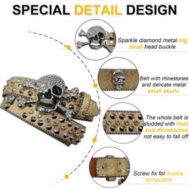 EVERBLTING Rhinestone Skull Belt for Men Women Studded Belts Y2k Punk Skull Belt Bling Stylish Rhinestone Cowgirl Belts