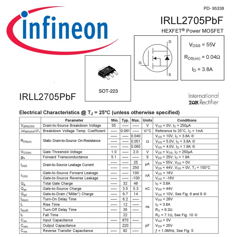 Infineon Technologies LL2705 MOSFET 55V, 3.8A SOT-223 for GM Cluster