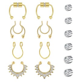 VCMART Fake Nose Ring Fake Septum Fake Nose Rings for Women Fake Septum Ring Fake Septum Piercing Clip On Fake Nose Piercing Non Piercing Faux Septum Nose Rings Gold