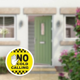 Set of 2 No cold callers Yellow Safety Door Signs, 95mm Waterproof Indoor/Outdoor Stickers (Set of 2 stickers)