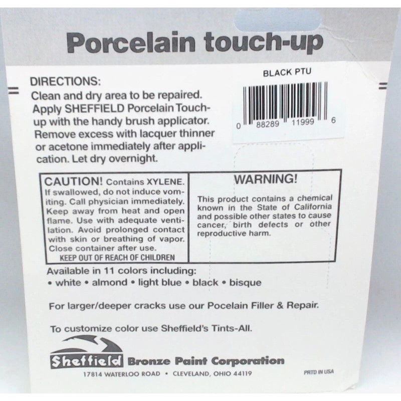 Sheffield Black Porcelain Surfaces Touch-Up Appliance Paint, Black 1999