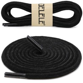 DELELE Round Cotton Waxed Shoelaces: 7/50 Inches Black Dress Shoe Laces for Boot 2 Pair 51 inch