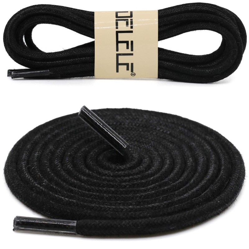 DELELE Round Cotton Waxed Shoelaces: 7/50 Inches Black Dress Shoe