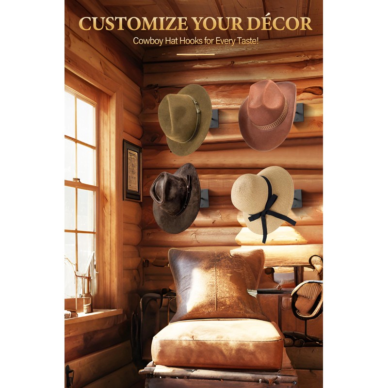 Cinati Cowboy Hat Rack for Wall, 4 Pack Cowboy Hat