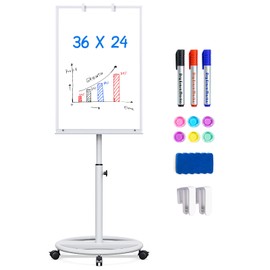 Whiteboard on Wheels 36 x 24 inches - Standing Magnetic Dry Erase Board, Mobile White Board Easel with Flipchart Hooks Portable Rolling Easel for Classroom Office Home (Silver)