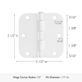 Design House Door Hinge, 3.5 in x 3.5 in, 5/8 in Radius, Interior, Rounded Steel, Removable Pin, Pre-Lubricated, Easy to Install, White Finish, 9 Pack, 189829