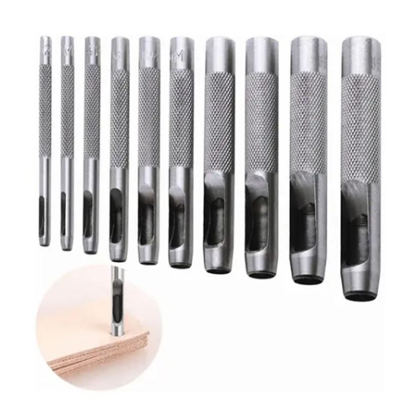 10PCS Belt Punch Set Carbon Steel High Hardness Round Hollow