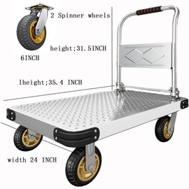 Platform Trucks Industrial Trolley 36X 24 inches Portable Moving Cart Large Flatbed with Wheels 2425 lb. Load Capacity (Silver)
