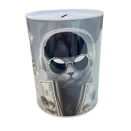 BLUECHOLON Original Money Box with Style and Message, Large Piggy Bank for Adults, Tin Money Box, Gift, XL Piggy Bank (12x9, Real Boss Cat)