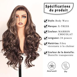 X-Tress Glueless Synthetic Wig for Women, 13 x 6 Lace Front, Golden Brown Blend, Curly Wig, 24 Inch Long, Pre-Plucked, for Women (4/27)