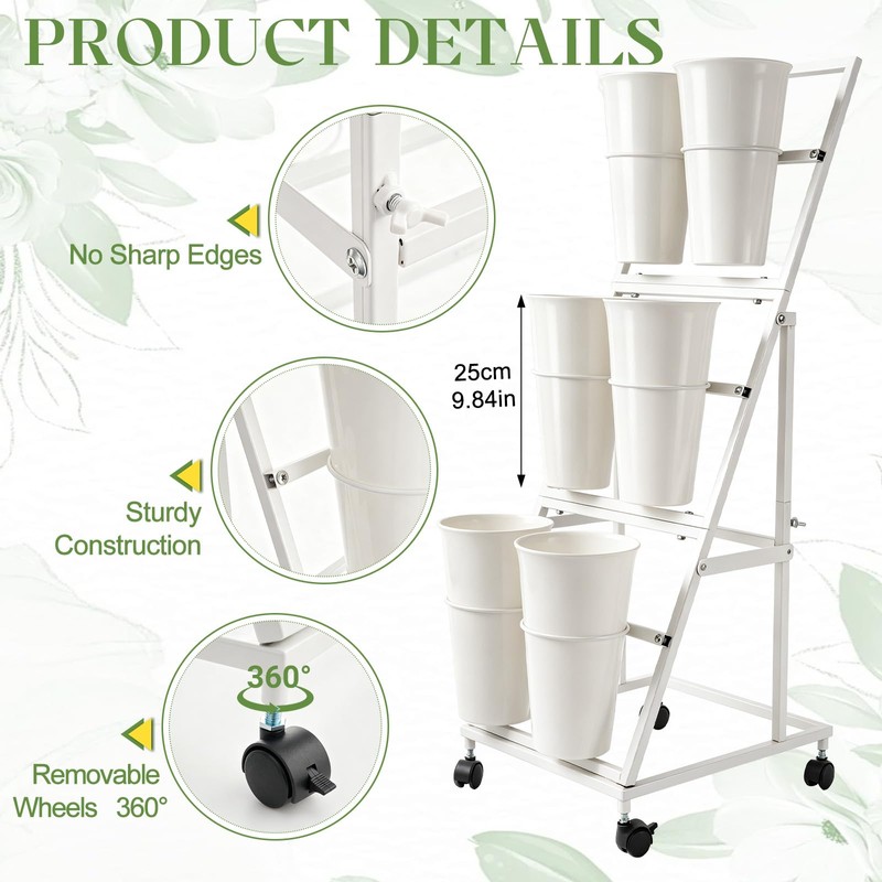 2 Pack Flower Display Stand with 12 Buckets, Wheels &