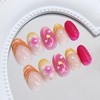 Mkwntg 24Pcs Pink Flower Press on Nails Medium Round Fake
