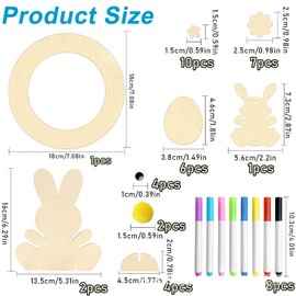17Pcs Easter Wreath Kits, Wooden Hanging easter crafts Kits, Bunny Wreath Kits Arts Crafts for Kids DIY Boys Girls Make Your Own Easter Decorations Creative Gift Party Supplies ﻿