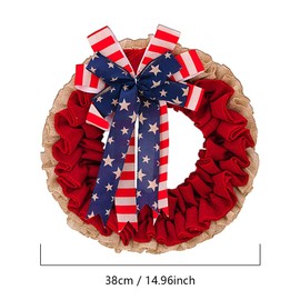 16 inch Honor Hero Patriotic Wreath Red, White, Blue Memorial Day Wreath - Durable Independence Day Front Door Decoration Suitable for Home Decoration