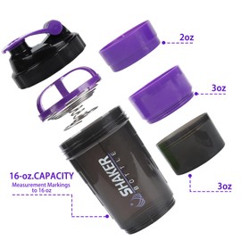 XSUPER Protein Shaker Bottle 16oz 3 Layer Twist Off Shaker Cup with Pill & Supplement Storage, Gym & Sports Shaker Water Bottle with Mixing Ball, Leak Proof Shaker for Protein Shakers (Purple)