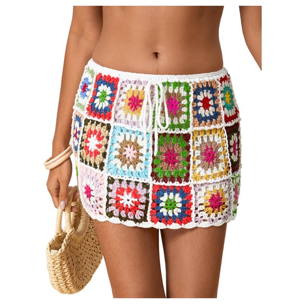 MakeMeChic Women's Crochet Skirts Tie Front Summer Beach Cover Up
