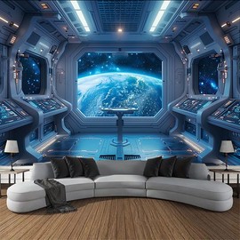 FENDROM Spaceship Tapestry Wall Hanging Futuristic Science Fiction Wall Tapestry Sci Fi Space Ship Interior Space Station Planet Earth Tapestries for Bedroom Living Room Dorm Home Decor