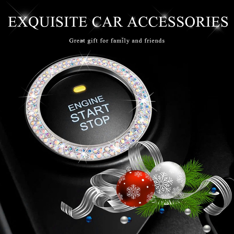 JUSTTOP 2PCS Car Bling Crystal Rhinestone Engine Start Ring Decals,