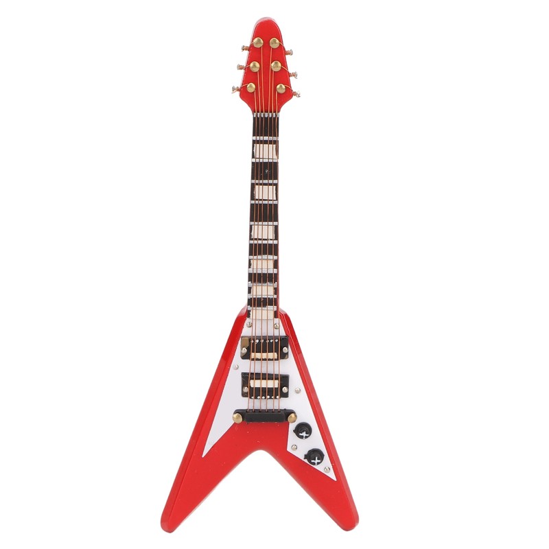 Red Miniature Electric Guitar Replica Wooden Mini Musical Instrument Model