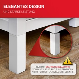 LouMaxx Furniture Feet Adjustable Square - Set of 4 40 x 40 x 150 mm in White with Mounting Plate - Feet for Furniture Made of Aluminium - High-Quality Cabinet Feet for Individual DIY Furniture