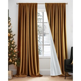 Lazzzy Gold Brown Blackout Velvet Curtains 96 Inches Long Thermal Insulated Room Darkening Curtain Drapes Luxury Back Tab Window Treatments for Bedroom Living Room 2 Panels, 52 x 96 Inch, Golden Brown