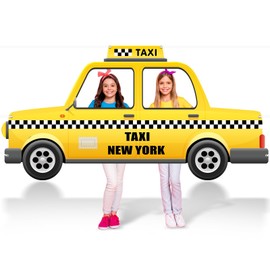 Fabric Taxi Photography Backdrop Car Photo Booth Prop Yellow Cab Photography Backdrop NYC Party Decoration Yellow Taxi Selfie Photo Booth Frame for Birthday Driving Car Theme Party Supplies 6.2×3.1Ft