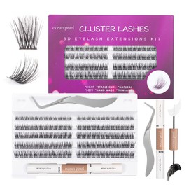 Ocean Pearl Cluster Lashes Kit 120PCS Lashes Individual Cluster 10-16mm DIY Lash Extension Kit Natural Eyelash Clusters Thin Band False Eyelashes Fluffy Lash Clusters Kit with Bond and Seal-DM23