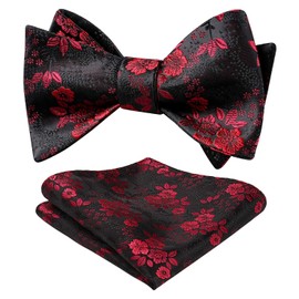 HISDERN Men's Floral Jacquard Woven Self Bow Tie Set One Size Burgundy/Black