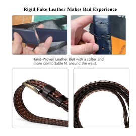 Closlaza Belts for Men, Full Grain Leather Mens Belt, Adjustable Woven Men's Belts, Buckle Belts for Casual Jeans Golf Pants