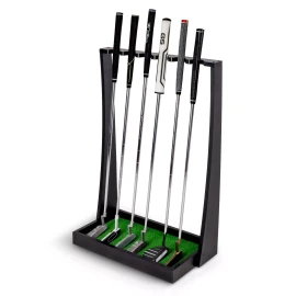 GoSports Premium Wooden Golf Putter Stand, Holds 6 Clubs - Black