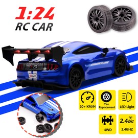 1:24 Scale RC Drift Car,4WD 2.4GHz High Speed Racing Hobby Sport Toy Car Vehicle with LED Lights,Racing and Drift Wheels for Adult Boys Girls Kids Gift (8602-Blue)