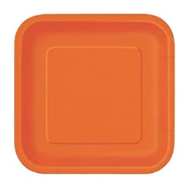Trimming Shop 9" Heavy Duty Square Dessert Pumpkin Orange Disposable Plates 23cm - Color Themed Paper Tableware for BBQs, Weddings, Anniversary, Birthday, Multipurpose Occasions (14 Pack)