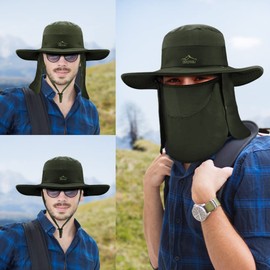 BROTOU Sun Cap Fishing Hats, UPF 50+ Wide Brim Outdoor Protection Hat, Sun Hat with Face & Neck Flap Cover for Men and Women ​(Army Green)